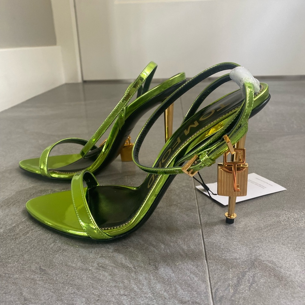Tom Ford Metallic Lime Green Ankle-Strap Sandals - Picture 2 of 8
